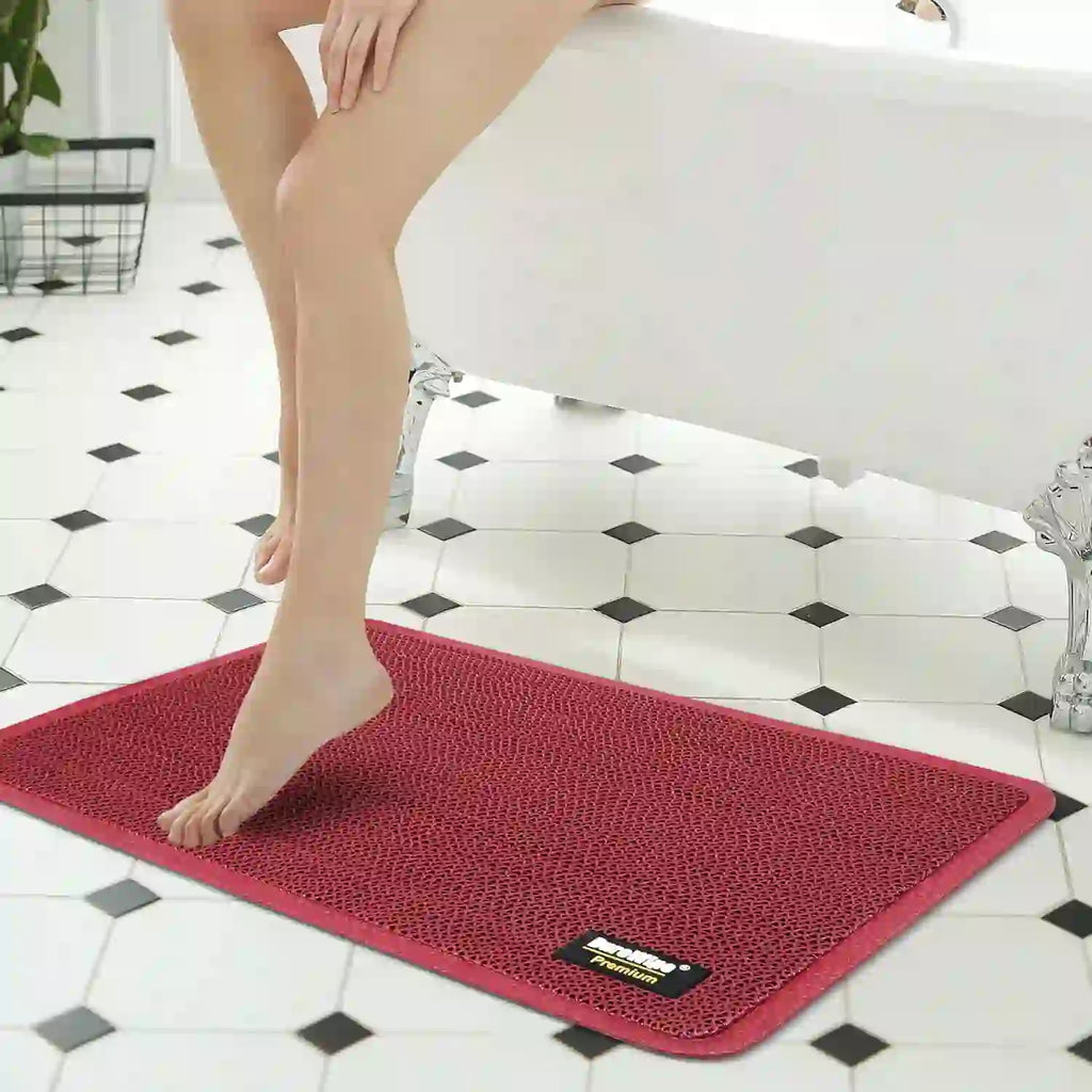 Maroon Non-Slip PVC Bathroom Mat 43x69 cm | Jali Bath Mat – Duro Mats