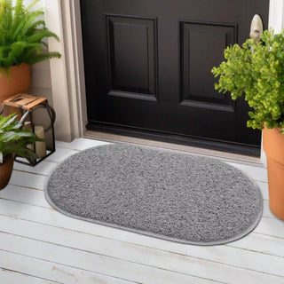 (Grey)Duro Soft Mats Premium Non Slip PVC Door Mats for Home Entrance, Mat for Living Room, Kitchen Floor, Sink, Outdoor, Indoor, Bedroom, Bathroom, 15 mm Thick Doormat/Runner/Rug 40x70 cm Oval