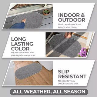 (Grey) Duro Soft Mats Eco Non Slip PVC Door Mat – 12mm Thick Waterproof Doormat, 40x70 cm Oval