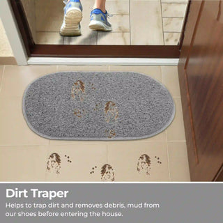 (Grey) Duro Soft Mats Eco Non Slip PVC Door Mat – 12mm Thick Waterproof Doormat, 40x70 cm Oval