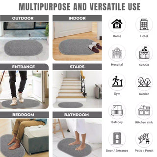 (Grey) Duro Soft Mats Eco Non Slip PVC Door Mat – 12mm Thick Waterproof Doormat, 40x70 cm Oval
