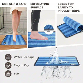 (Midnight Blue)Duro Wipe Plus Bathroom Mat, Bath Mats for Shower, Pool Area, Non Slip PVC Door Mats for Home Entrance, Outdoor, Indoor, 6.5 mm Thick Zig-zag Mat, 43x69 cm Rectangle