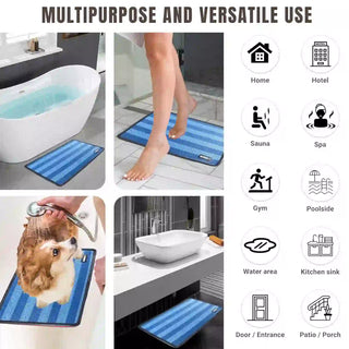 (Midnight Blue)Duro Wipe Plus Bathroom Mat, Bath Mats for Shower, Pool Area, Non Slip PVC Door Mats for Home Entrance, Outdoor, Indoor, 6.5 mm Thick Zig-zag Mat, 43x69 cm Rectangle