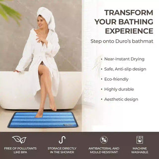 (Midnight Blue)Duro Wipe Plus Bathroom Mat, Bath Mats for Shower, Pool Area, Non Slip PVC Door Mats for Home Entrance, Outdoor, Indoor, 6.5 mm Thick Zig-zag Mat, 43x69 cm Rectangle