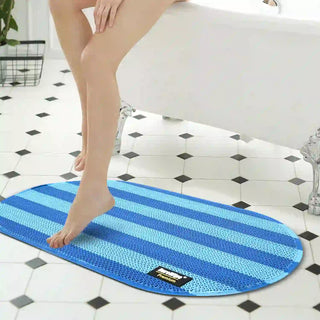 (Midnight Blue)Duro Wipe Plus Bathroom Mat, Bath Mats for Shower, Pool Area, Non Slip PVC Door Mats for Home Entrance, Outdoor, Indoor, 6.5 mm Thick Zig-zag Mat, 40x70 cm Oval