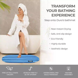 (Midnight Blue)Duro Wipe Plus Bathroom Mat, Bath Mats for Shower, Pool Area, Non Slip PVC Door Mats for Home Entrance, Outdoor, Indoor, 6.5 mm Thick Zig-zag Mat, 40x70 cm Oval