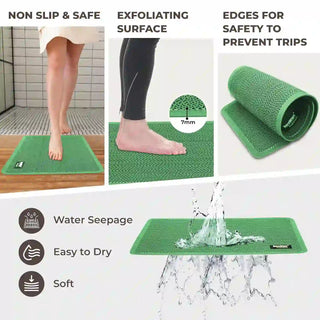 (Green)Duro Wipe Premium Bathroom Mat, Bath Mats for Shower, Pool Area, Non Slip PVC Door Mats for Home Entrance, Outdoor, Indoor, 6 mm Thick Zig-zag Jali Mat 43x69 cm Rectangle