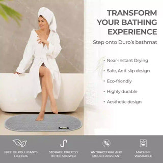 (Grey)Duro Wipe Premium Bathroom Mat, Bath Mats for Shower, Pool Area, Non Slip PVC Door Mats for Home Entrance, Outdoor, Indoor, 6 mm Thick Zig-zag Jali Mat, 40x70 cm Oval