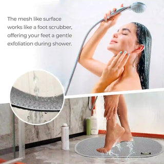 (Grey)Duro Wipe Premium Bathroom Mat, Bath Mats for Shower, Pool Area, Non Slip PVC Door Mats for Home Entrance, Outdoor, Indoor, 6 mm Thick Zig-zag Jali Mat, 40x70 cm Oval