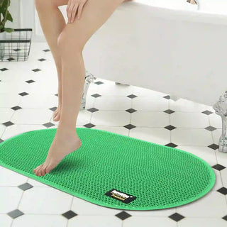 (Green)Duro Wipe Premium Bathroom Mat, Bath Mats for Shower, Pool Area, Non Slip PVC Door Mats for Home Entrance, Outdoor, Indoor, 6 mm Thick Zig-zag Jali Mat, 40x70 cm Oval