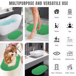 (Green)Duro Wipe Premium Bathroom Mat, Bath Mats for Shower, Pool Area, Non Slip PVC Door Mats for Home Entrance, Outdoor, Indoor, 6 mm Thick Zig-zag Jali Mat, 40x70 cm Oval