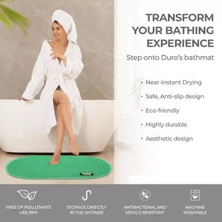 (Green)Duro Wipe Premium Bathroom Mat, Bath Mats for Shower, Pool Area, Non Slip PVC Door Mats for Home Entrance, Outdoor, Indoor, 6 mm Thick Zig-zag Jali Mat, 40x70 cm Oval