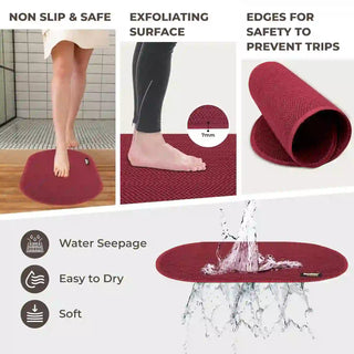 (Maroon)Duro Wipe Premium Bathroom Mat, Bath Mats for Shower, Pool Area, Non Slip PVC Door Mats for Home Entrance, Outdoor, Indoor, 6 mm Thick Zig-zag Jali Mat, 40x70 cm Oval
