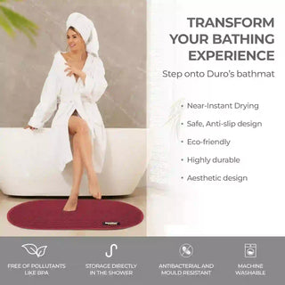 (Maroon)Duro Wipe Premium Bathroom Mat, Bath Mats for Shower, Pool Area, Non Slip PVC Door Mats for Home Entrance, Outdoor, Indoor, 6 mm Thick Zig-zag Jali Mat, 40x70 cm Oval