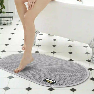 (Grey)Duro Wipe Premium Bathroom Mat, Bath Mats for Shower, Pool Area, Non Slip PVC Door Mats for Home Entrance, Outdoor, Indoor, 6 mm Thick Zig-zag Jali Mat, 40x70 cm Oval