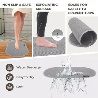 (Grey)Duro Wipe Premium Bathroom Mat, Bath Mats for Shower, Pool Area, Non Slip PVC Door Mats for Home Entrance, Outdoor, Indoor, 6 mm Thick Zig-zag Jali Mat, 40x70 cm Oval